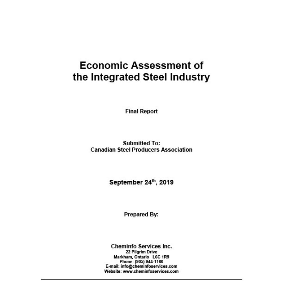 Economic Assessment of the Integrated Steel Industry—Final report